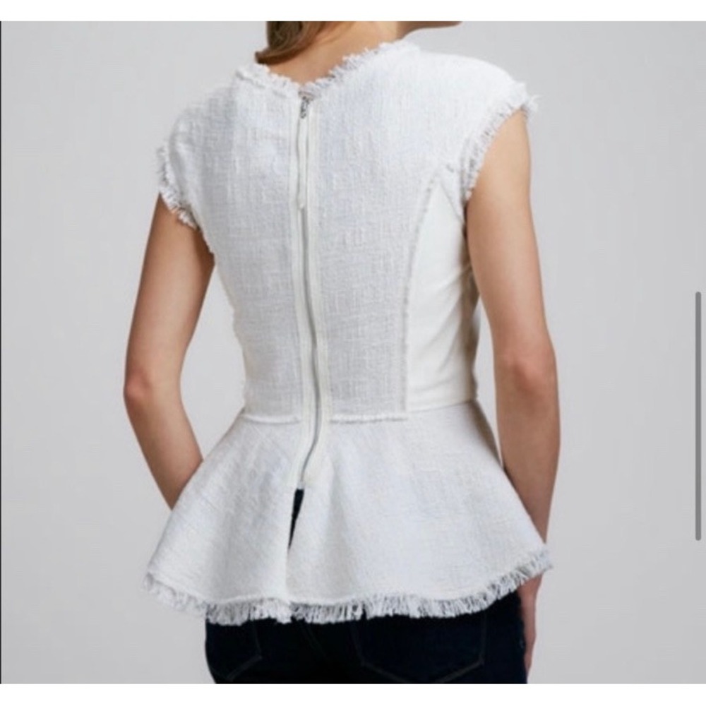 Rebecca Taylor Blouse 4 Tweed Leather‎ Peplum Coquette Old Money Luxury $350 - Picture 6 of 16